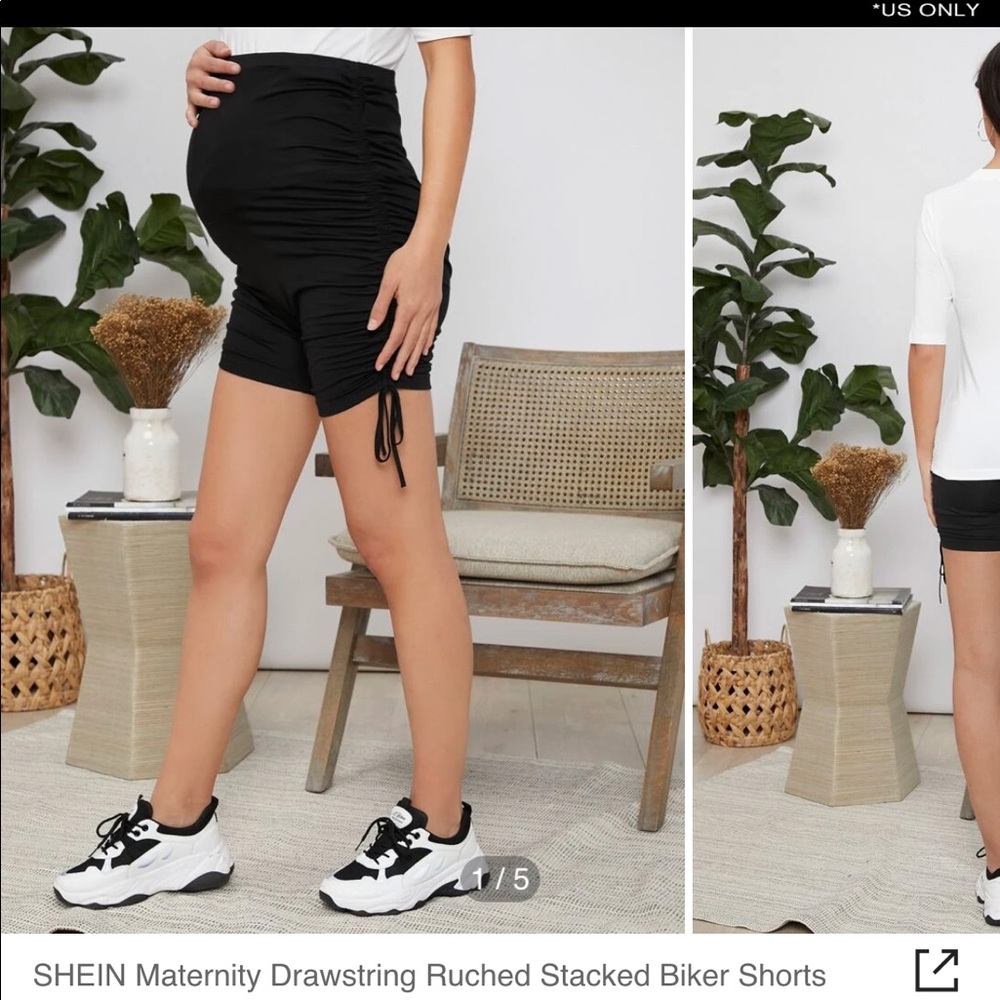 Shein MATERNITY Drawstring Ruched Biker Shorts - Picture 3 of 3